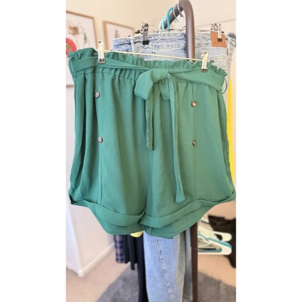 Dark Green High Waist Pull-On Shorts 4XL